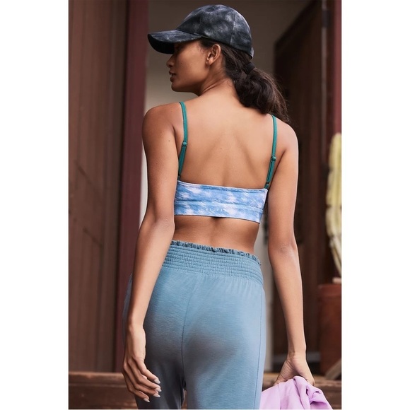 ANTHROPOLOGIE Blue Ruched Joggers Smocked Waist Pants Workout Petite Size LP NWT - Picture 2 of 10